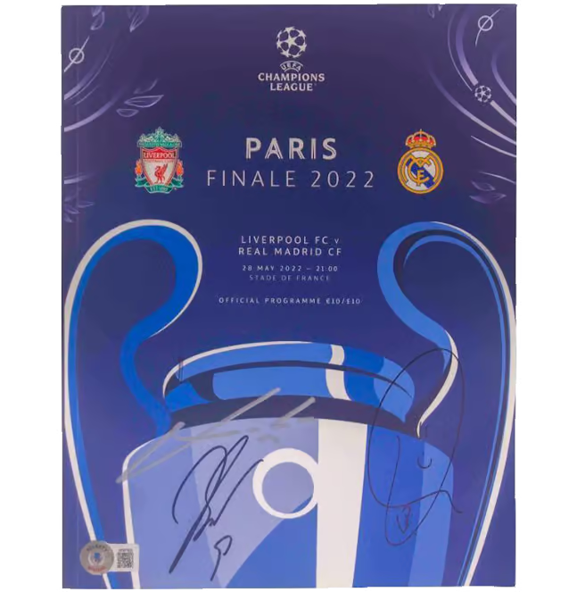 Modric, Vinicius Jr, Benzema Signed Champions League Final Program with BGS COA