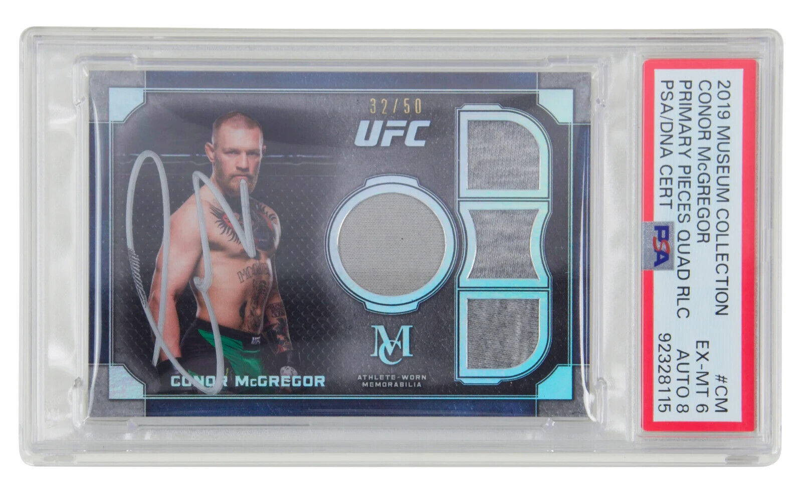 Conor McGregor Signed 2019 Topps UFC Museum Worn Relic /50 – PSA 6 Autograph 10