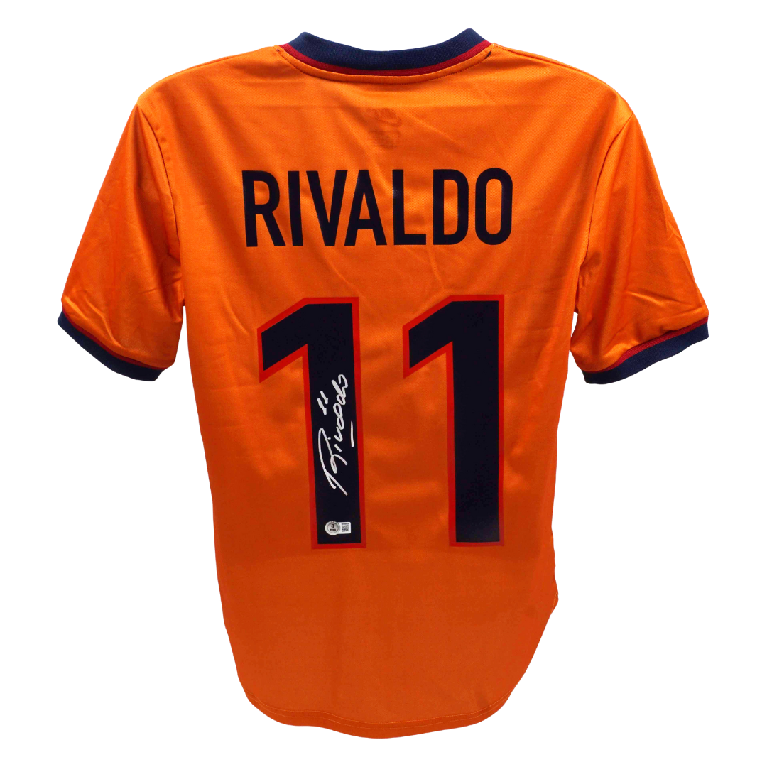 Rivaldo Signed FC Barcelona Away Soccer Jersey #11 with Beckett Witness