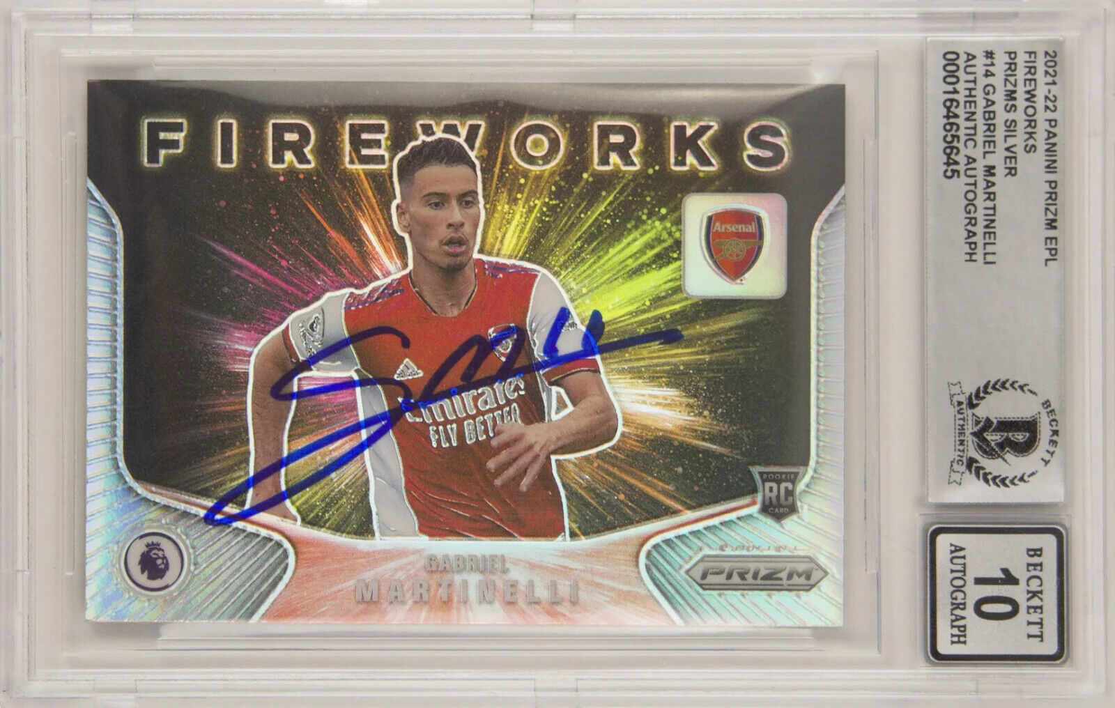 Gabriel Martinelli Signed 2021-22 Panini Prizm EPL Silver #14 – BGS 10 Autograph