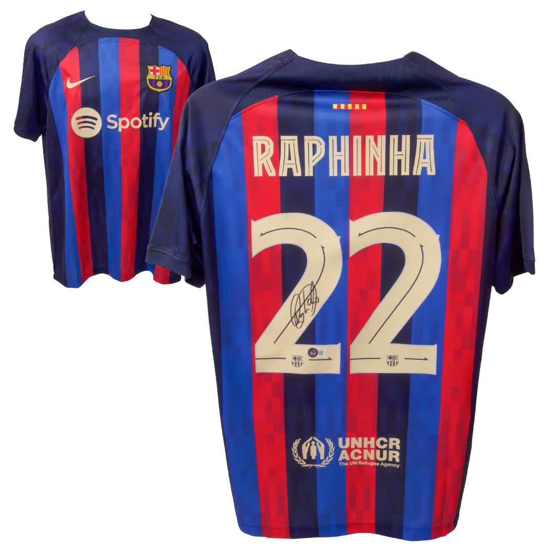 Raphinha Signed FC Barcelona Home Soccer Jersey #22 with Beckett COA