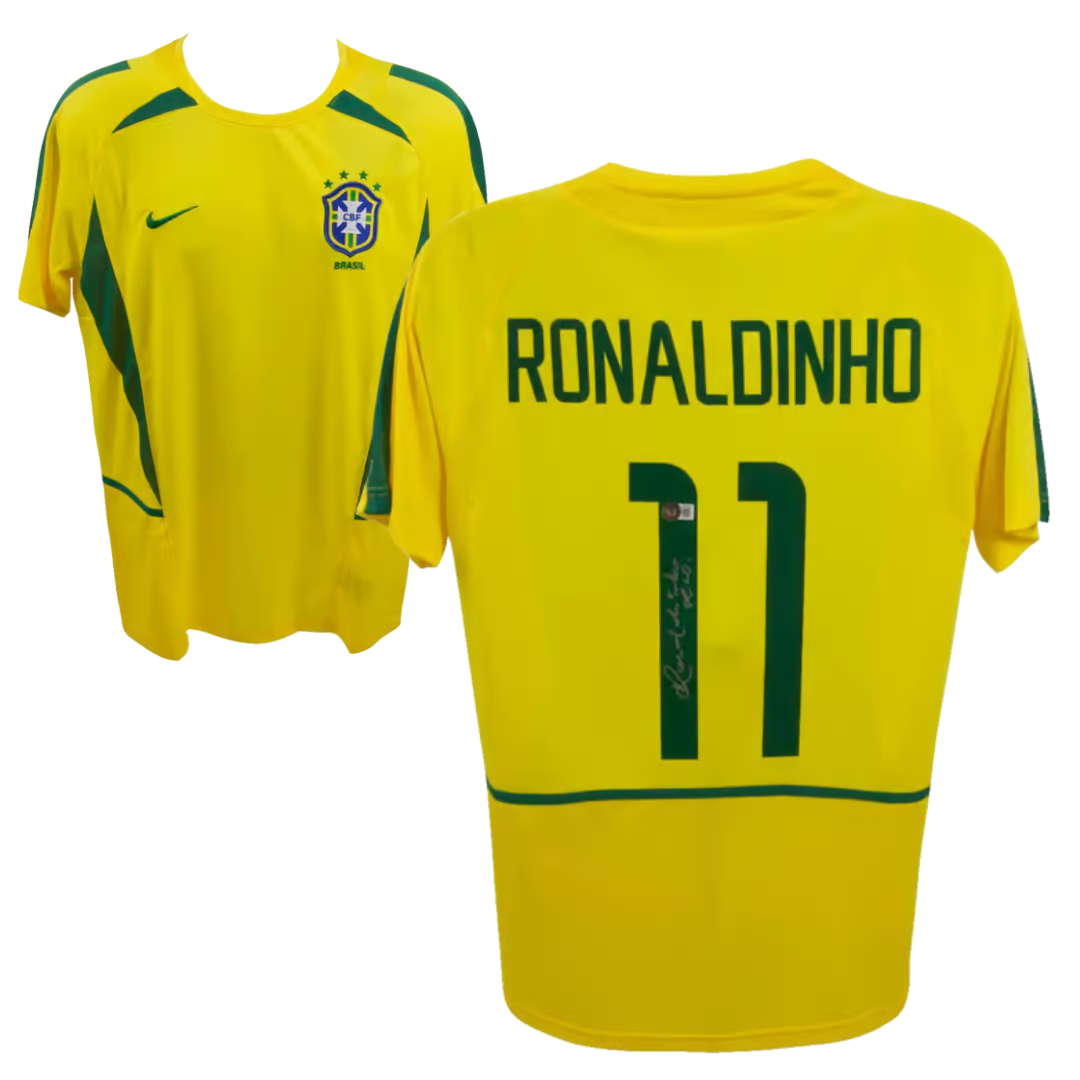 Ronaldinho Signed Brazil FC Home Soccer Jersey #11 with Beckett COA