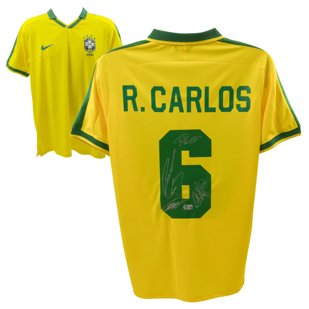 Ronaldo, Pele, Kaka & Carlos Signed Brazil FC Soccer Jersey with Beckett COA