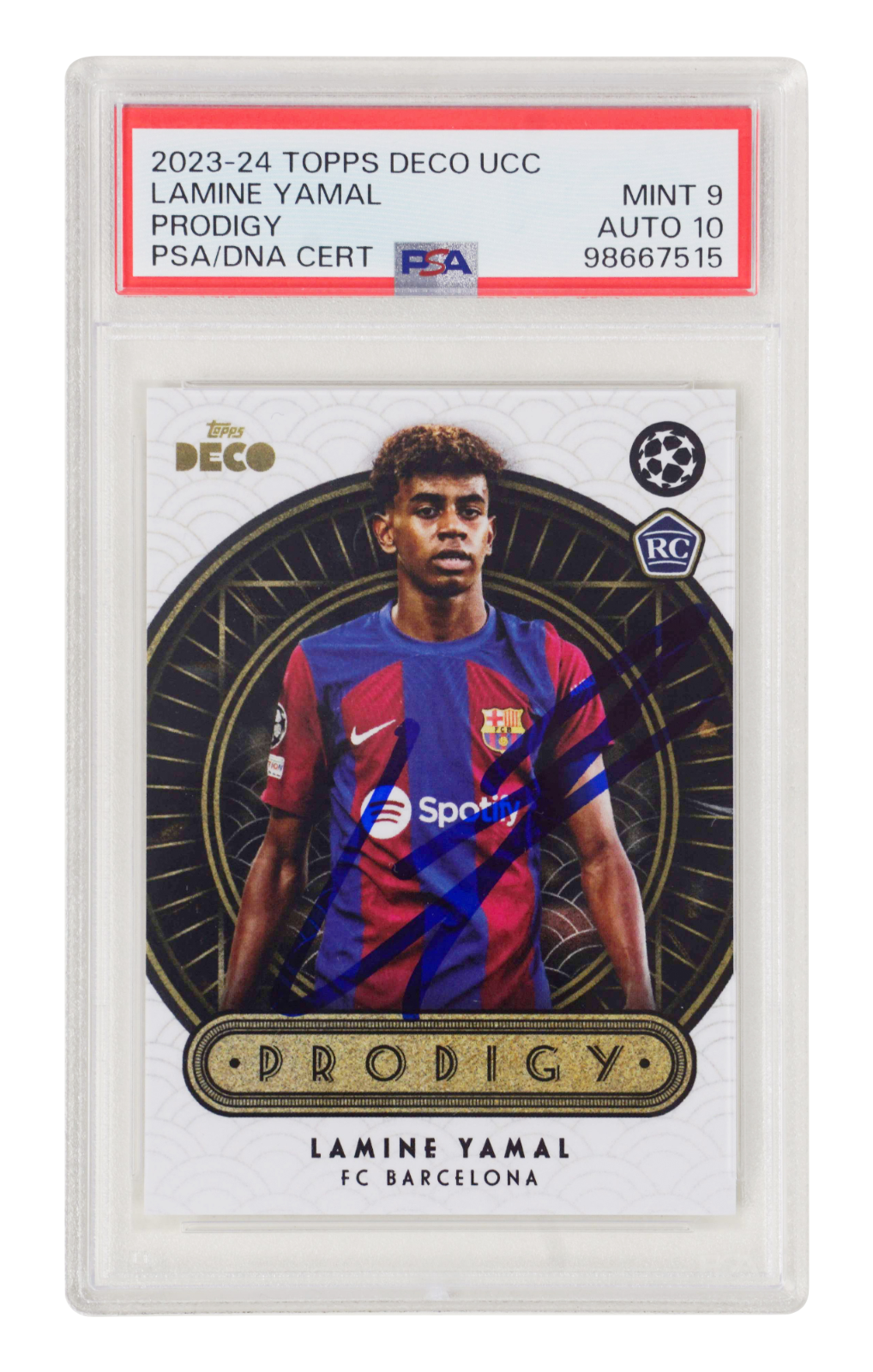 Lamine Yamal Signed 2023-24 Topps Deco UCC Prodigy Rookie – PSA 9 Autograph 10