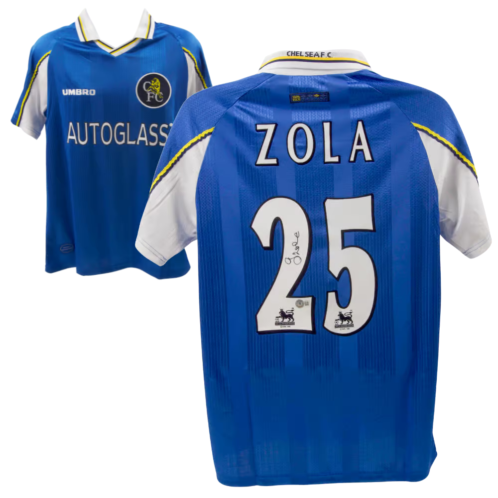 Gianfranco Zola Signed Chelsea Home Soccer Jersey #25 with Beckett COA