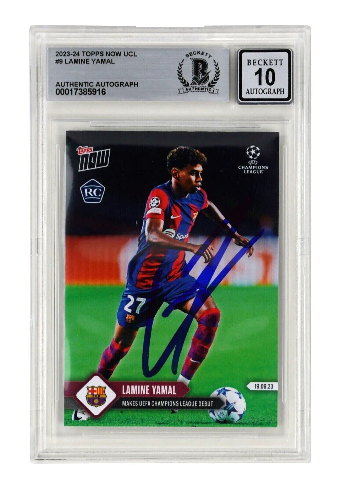 Lamine Yamal Signed 2023-24 Topps Now UCL #9 Rookie Card – BGS Autograph 10