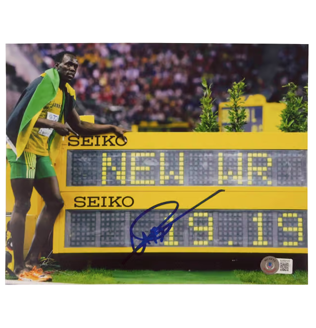 Usain Bolt Signed 200m Olympic Final Print Size 8″ x 10″ with Beckett COA