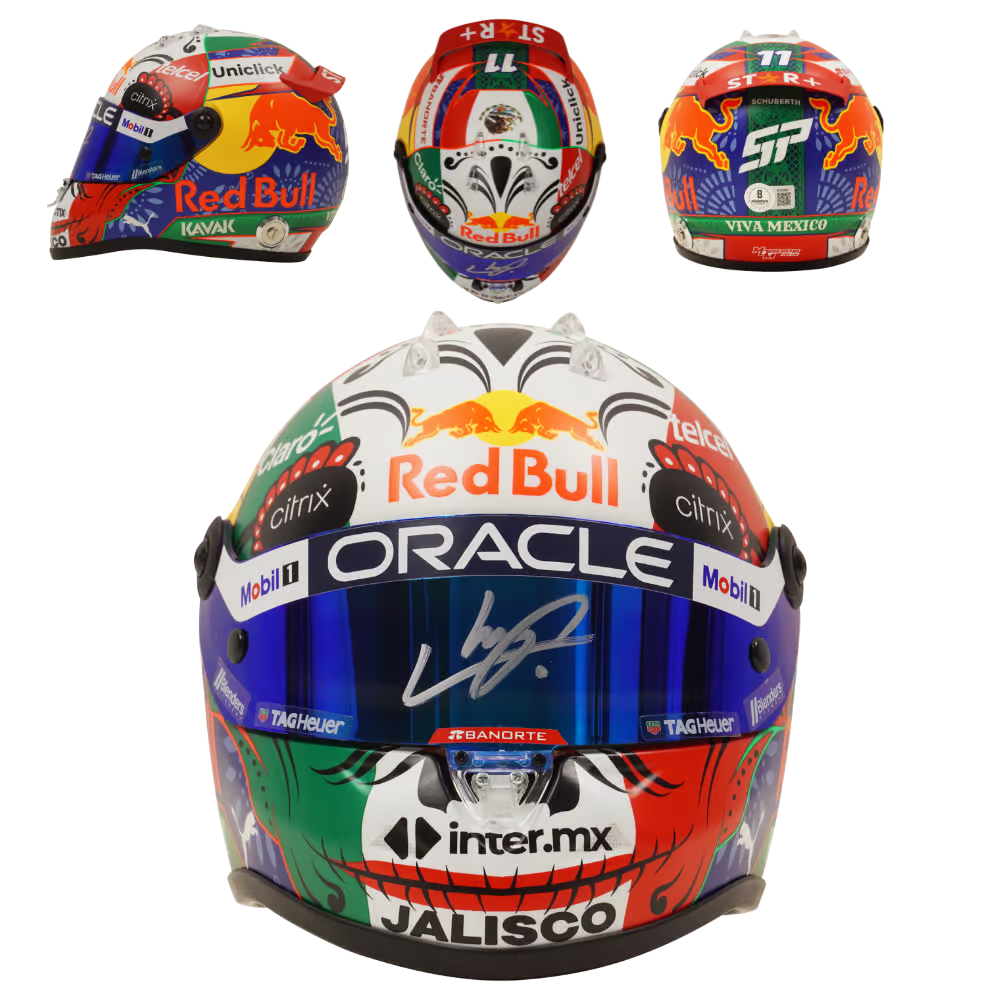 Sergio Perez Signed 2022 Mexico F1 RedBull Helmet 1:2 Scale with Beckett COA