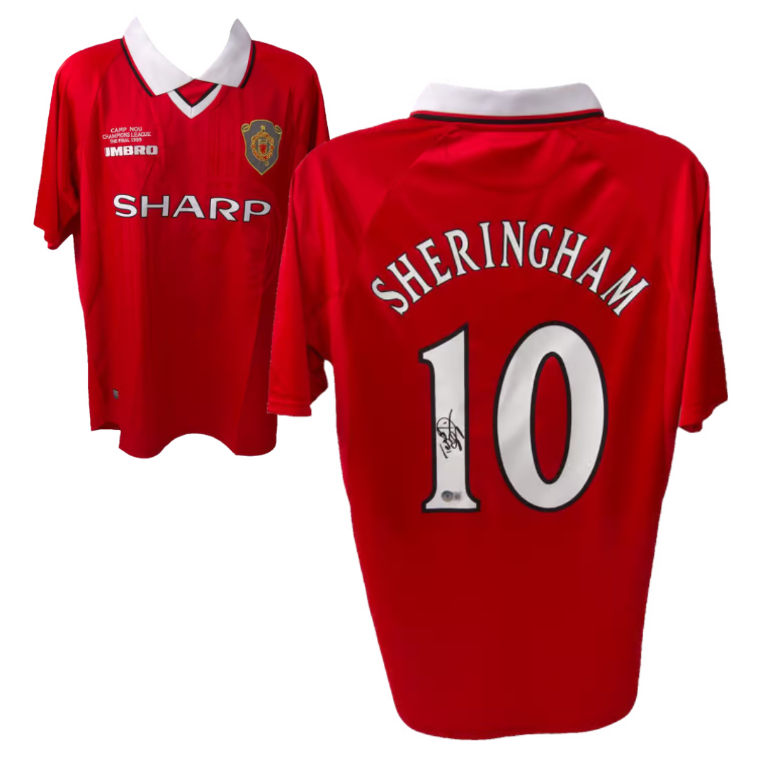 Teddy Sheringham Signed Manchester United Soccer Jersey #10 with Beckett COA