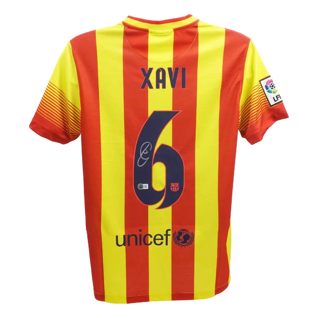 Xavi Hernandez Signed FC Barcelona Away Soccer Jersey #6 with Beckett COA