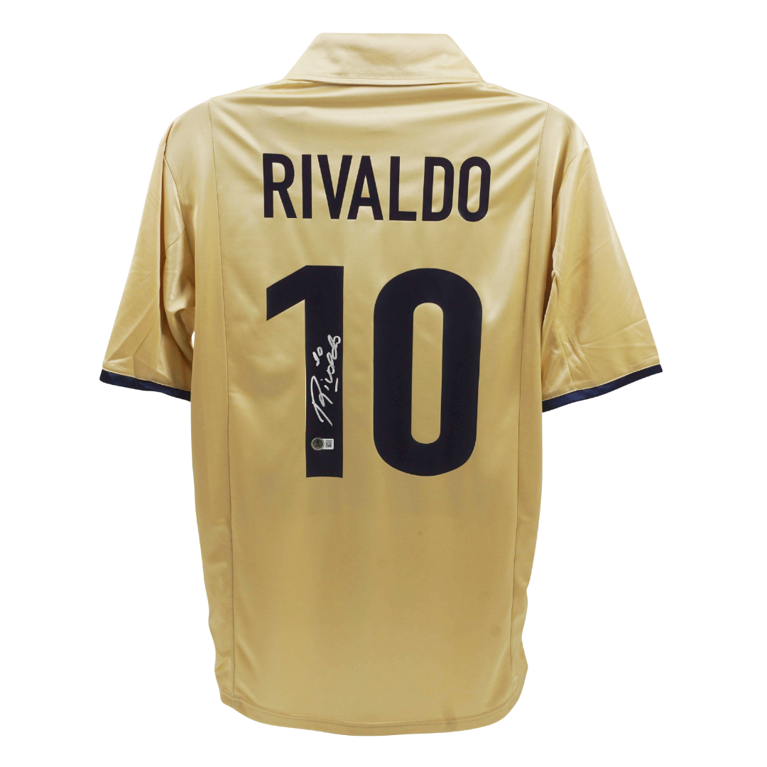 Rivaldo Signed FC Barcelona Away Soccer Jersey #10 with Beckett Witness