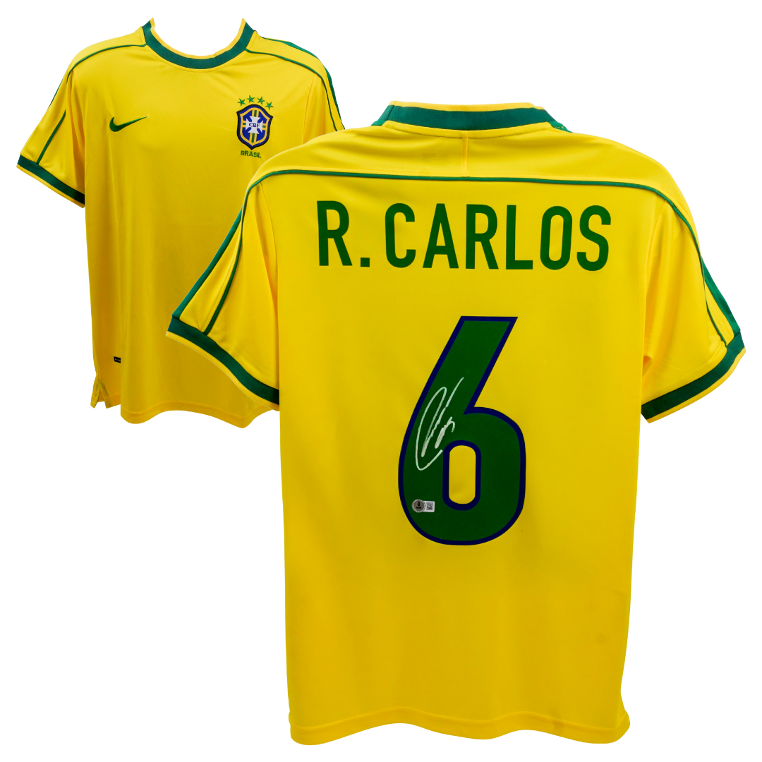 Roberto Carlos Signed Brazil FC Home Soccer Jersey #6 with Beckett Witness