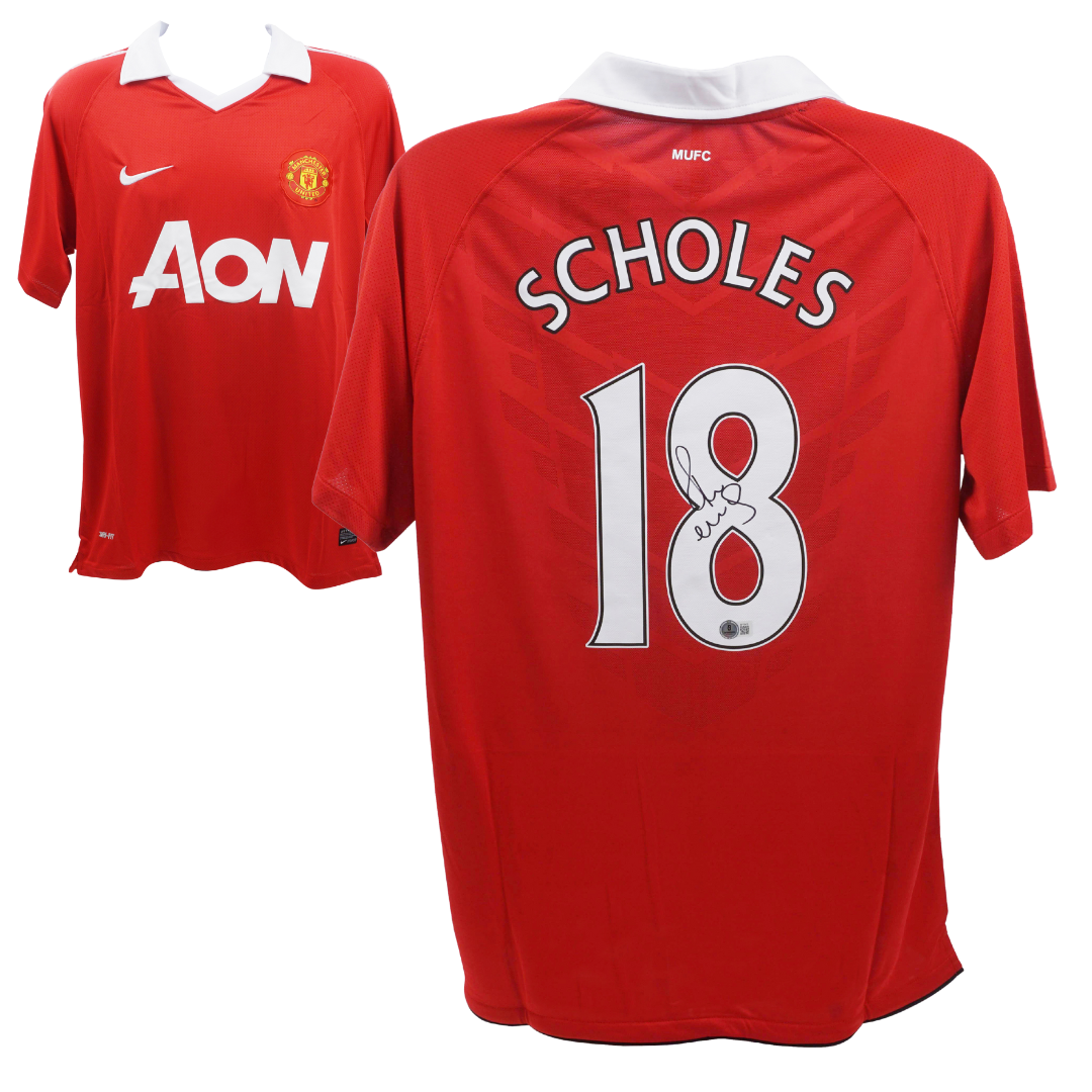 Paul Scholes Signed Manchester United Home Soccer Jersey #18 with Beckett COA