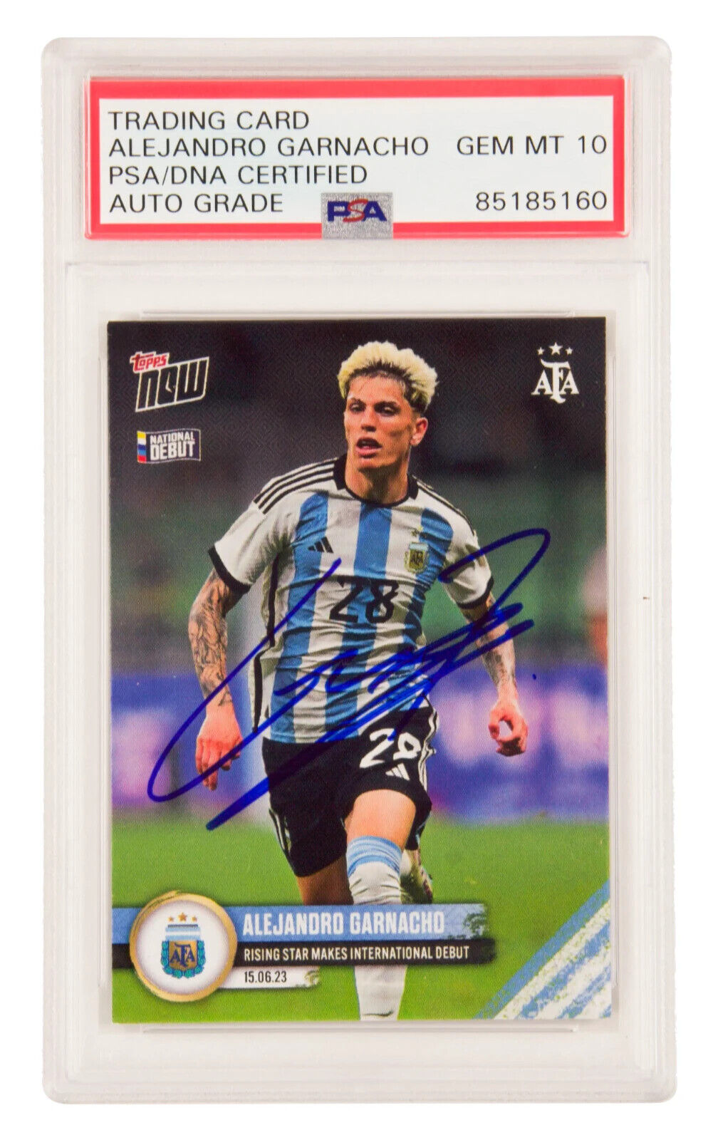 Alejandro Garnacho Signed 2022-23 Topps Now Argentina Debut Rookie Card – PSA 10