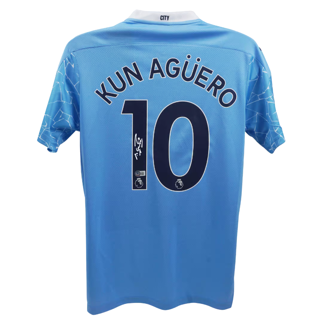 Sergio Aguero Signed Manchester City Home Soccer Jersey #10 with Beckett COA