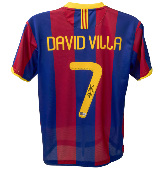 David Villa Signed FC Barcelona Home Soccer Jersey #7 with Beckett COA