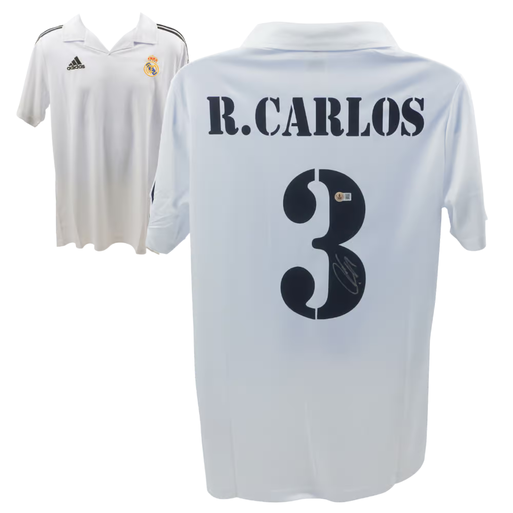 Roberto Carlos Signed Real Madrid FC Home Soccer Jersey #3 with Beckett Witness