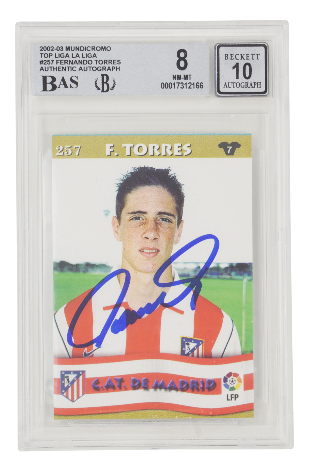 Fernando Torres Signed 2002-03 Mundicromo Top Liga Rookie Card - BGS 8 Auto 10