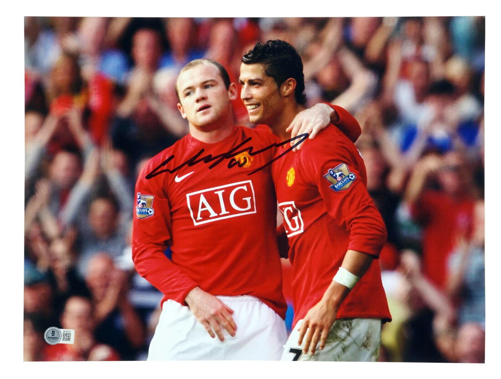 Wayne Rooney Signed Manchester Utd Soccer Print Size 16″ x 24″ with Beckett COA