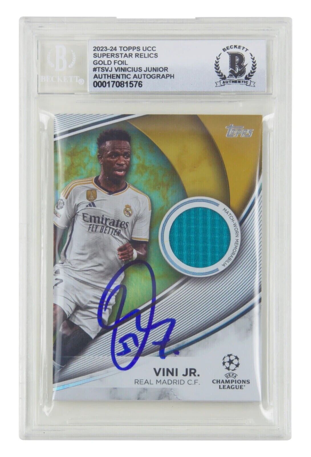 Vinicius Jr Signed 2023-24 Topps Superstar Relic Gold /50 – BGS Authentic