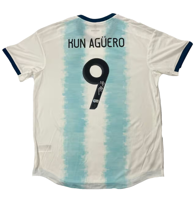 Sergio Aguero Signed Argentina FC Soccer Jersey #9 with Beckett COA