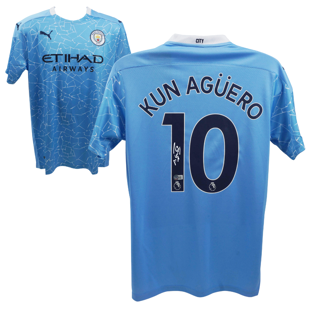 Sergio Aguero Signed Manchester City Home Soccer Jersey #10 with Beckett COA