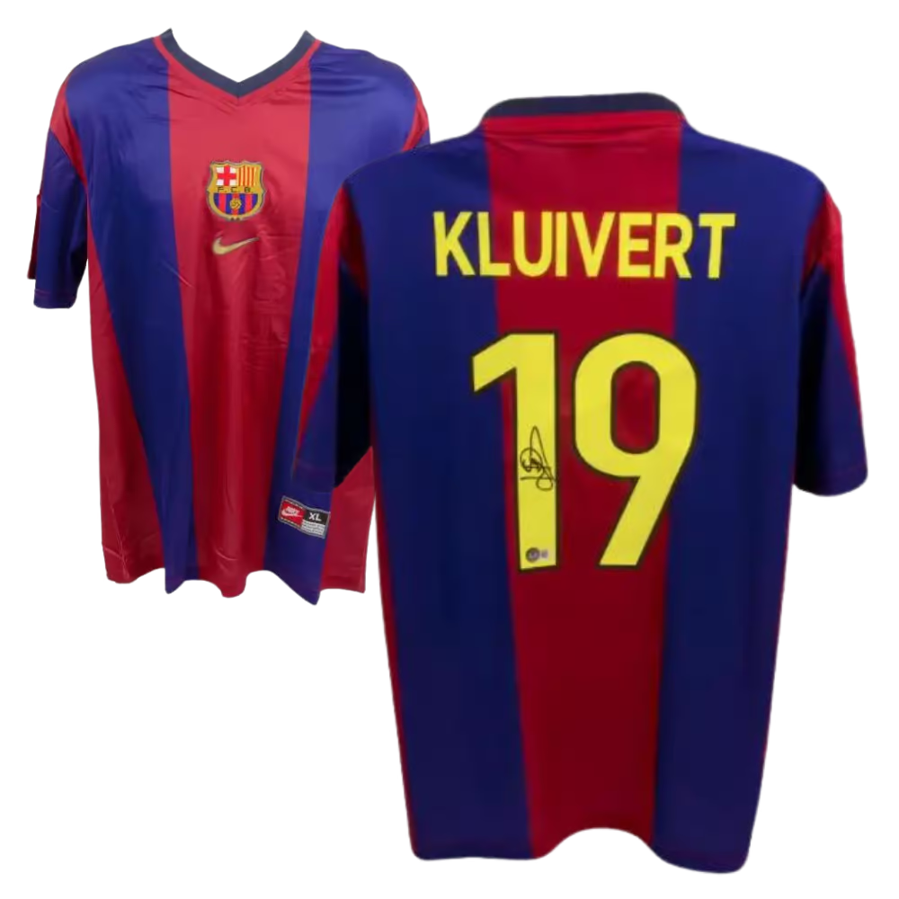 Patrick Kluivert Signed FC Barcelona Home Soccer Jersey #19 with Beckett COA