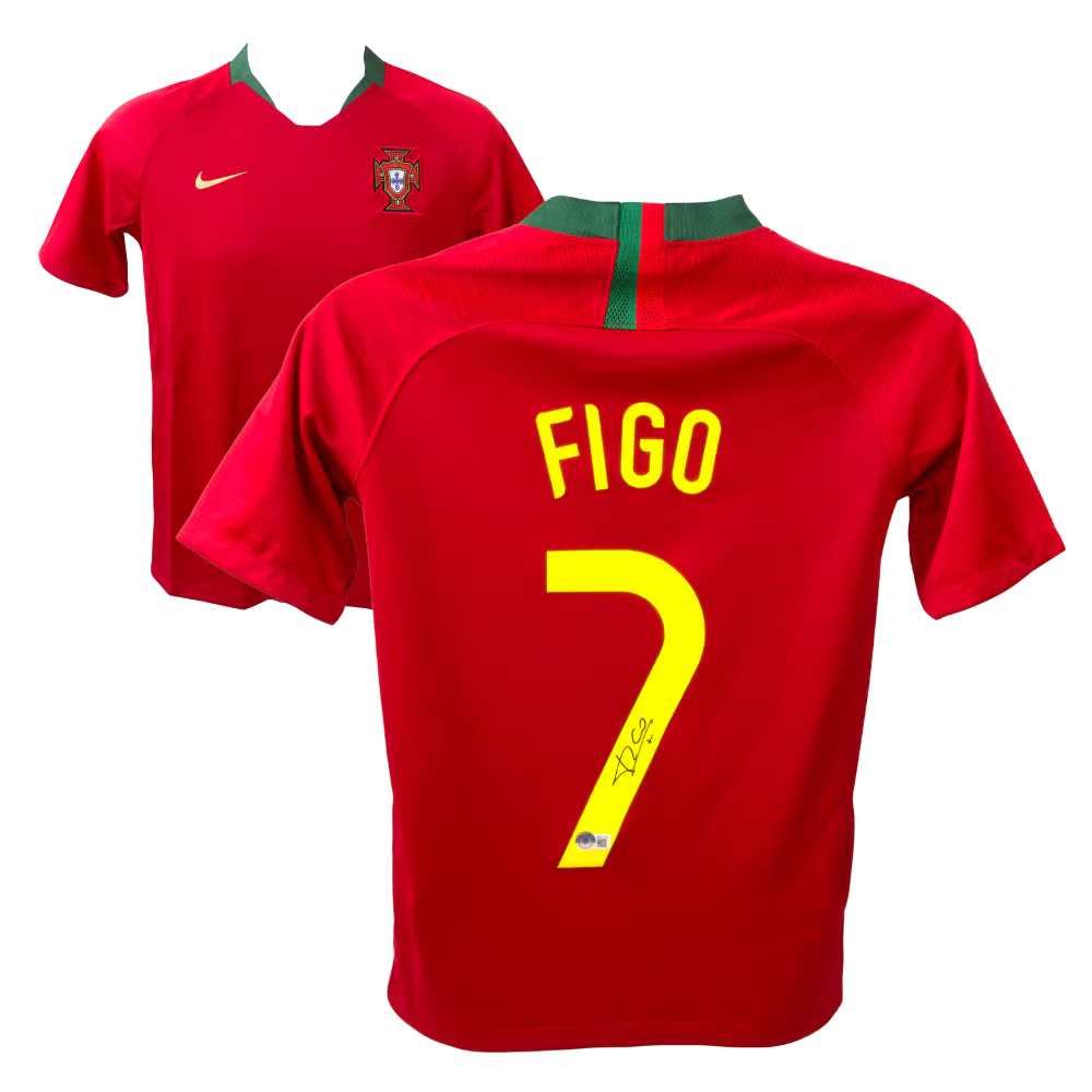 Luis Figo Signed Portugal Home Soccer Jersey #7 with Beckett COA