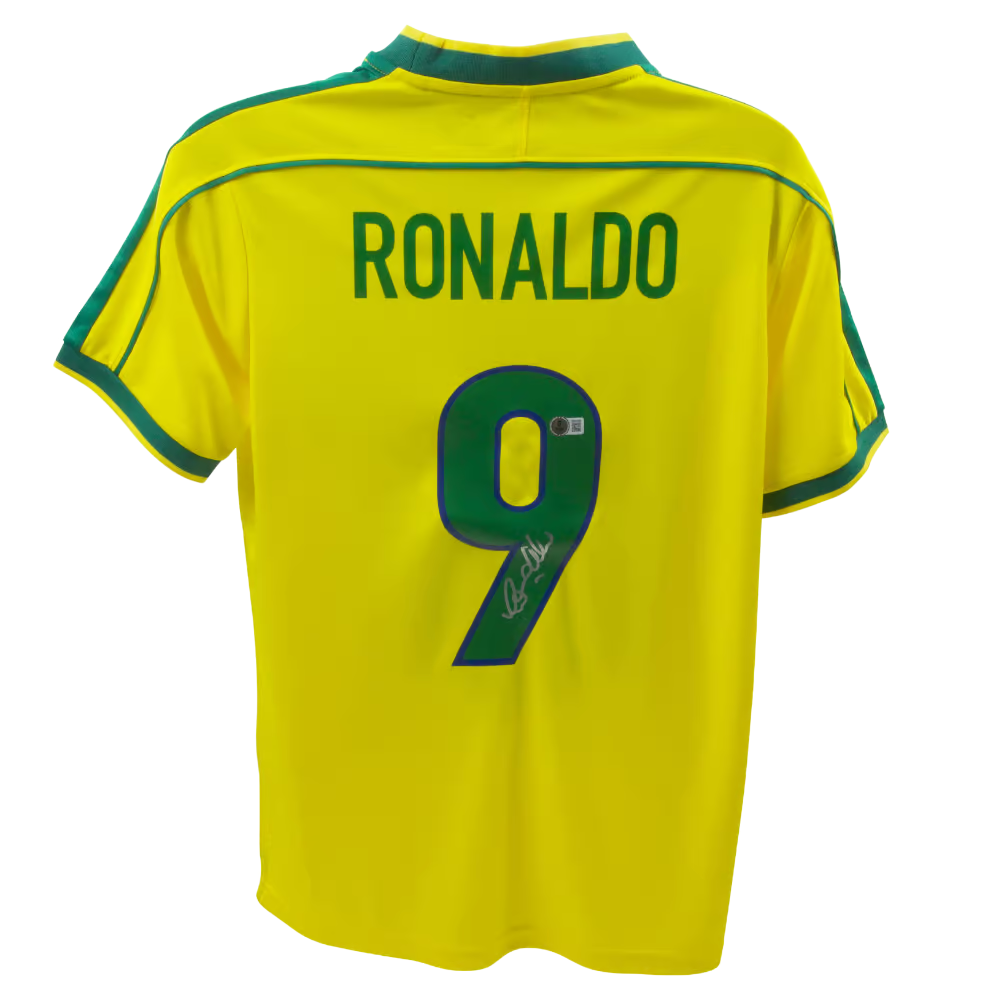 Ronaldo Nazario Signed Brazil FC Home Soccer Jersey #9 with Beckett Witness