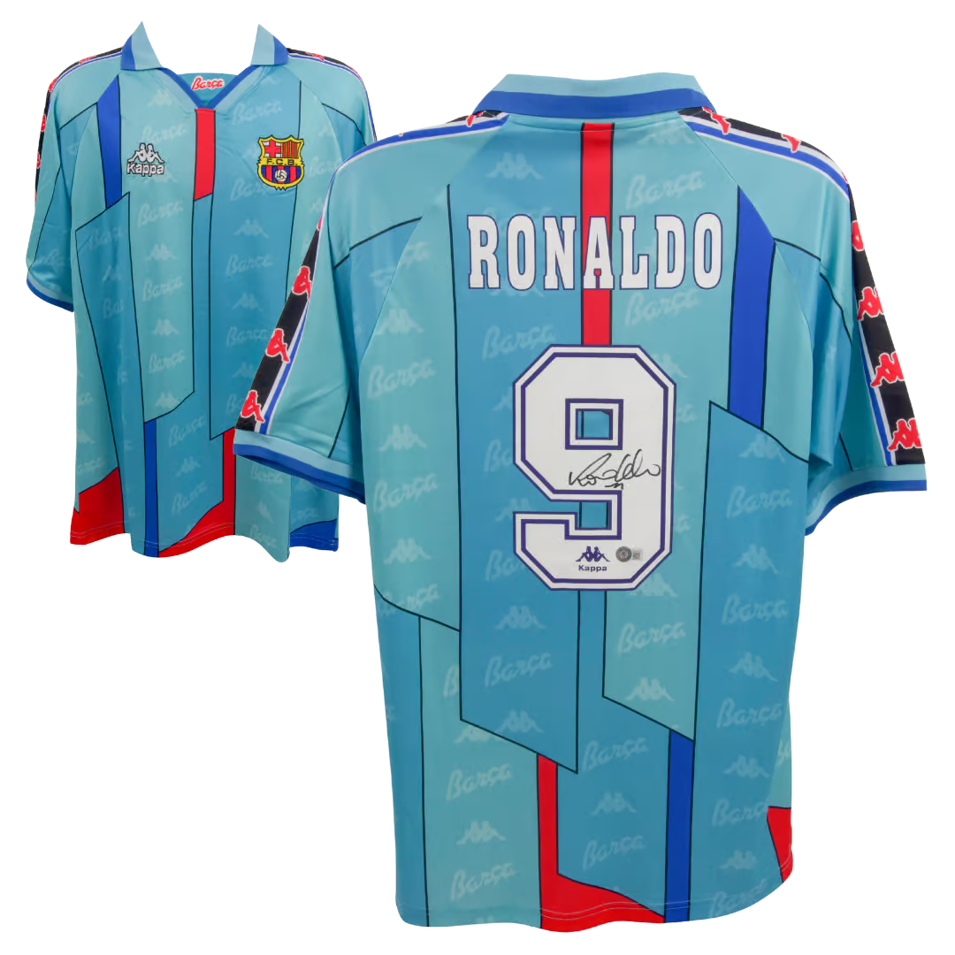 Ronaldo Nazario Signed FC Barcelona Away Soccer Jersey #9 with Beckett COA