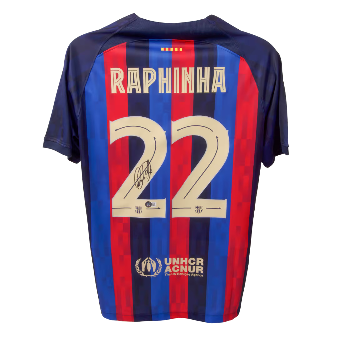 Raphinha Signed FC Barcelona Home Soccer Jersey #22 with Beckett COA