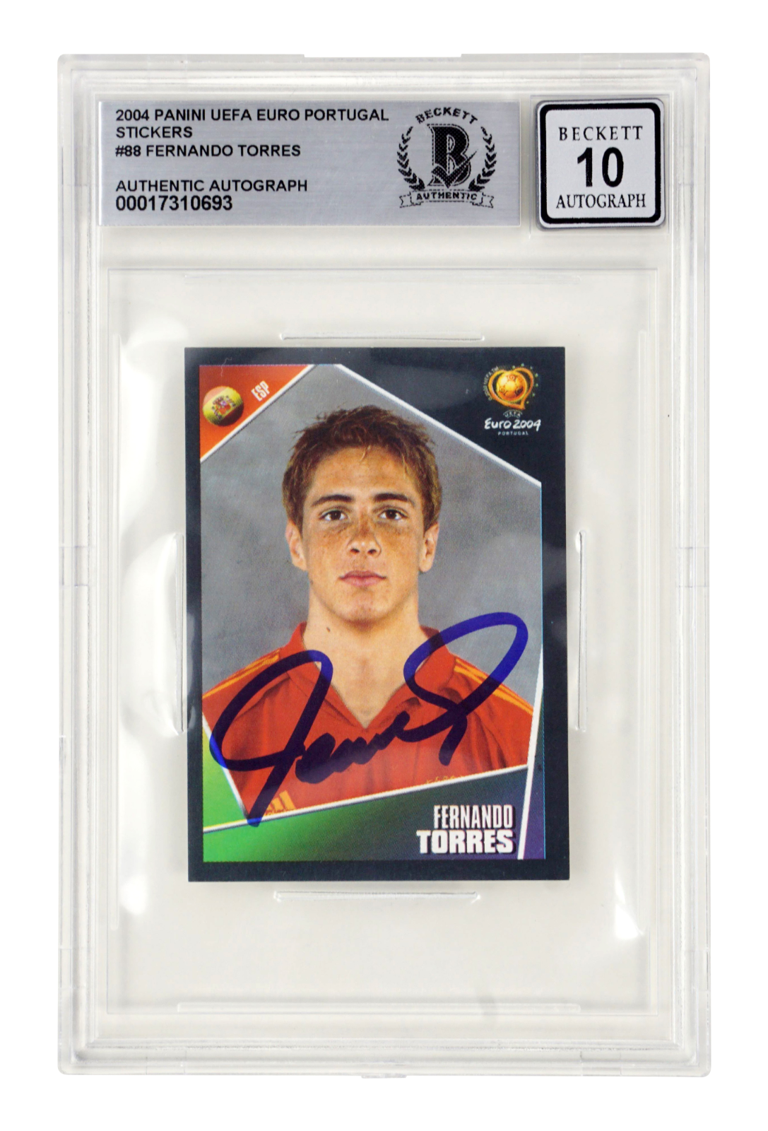 Fernando Torres Signed 2004 Panini UEFA Euro Portugal Sticker - BGS 10 Autograph