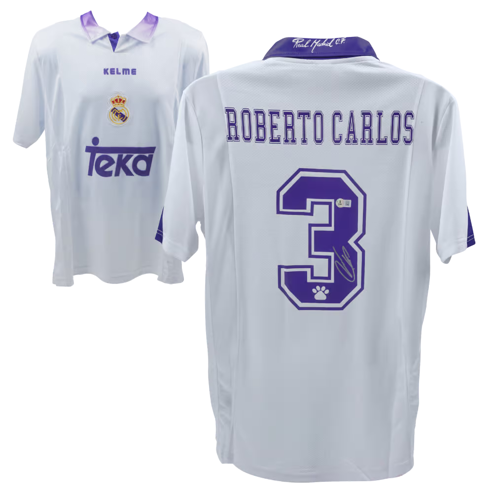 Roberto Carlos Signed Real Madrid FC Home Soccer Jersey #3 with Beckett Witness