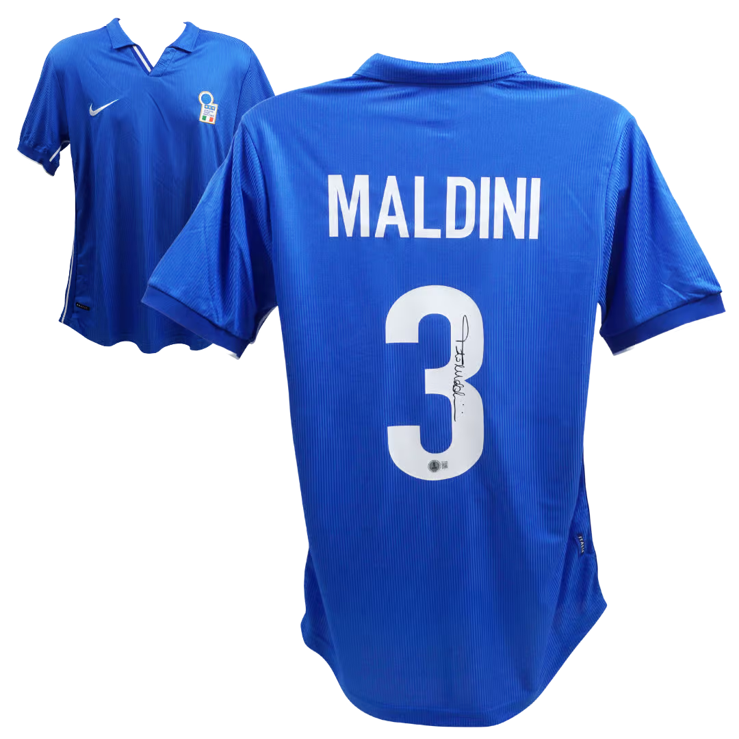 Paolo Maldini Signed Italy FC Home Soccer Jersey #3 with Beckett Witness