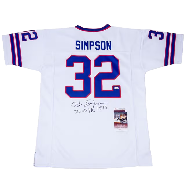 O.J. Simpson Signed Buffalo Bills Football Jersey Inscribed 2003 YDs 1973 with JSA