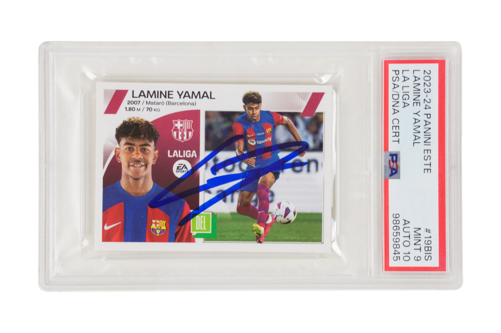 Lamine Yamal Signed 2023 Panini Este La Liga Rookie Sticker - PSA 9 AUTO 10