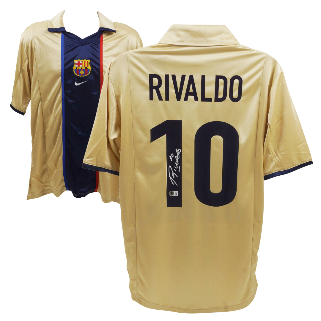 Rivaldo Signed FC Barcelona Away Soccer Jersey #10 with Beckett Witness