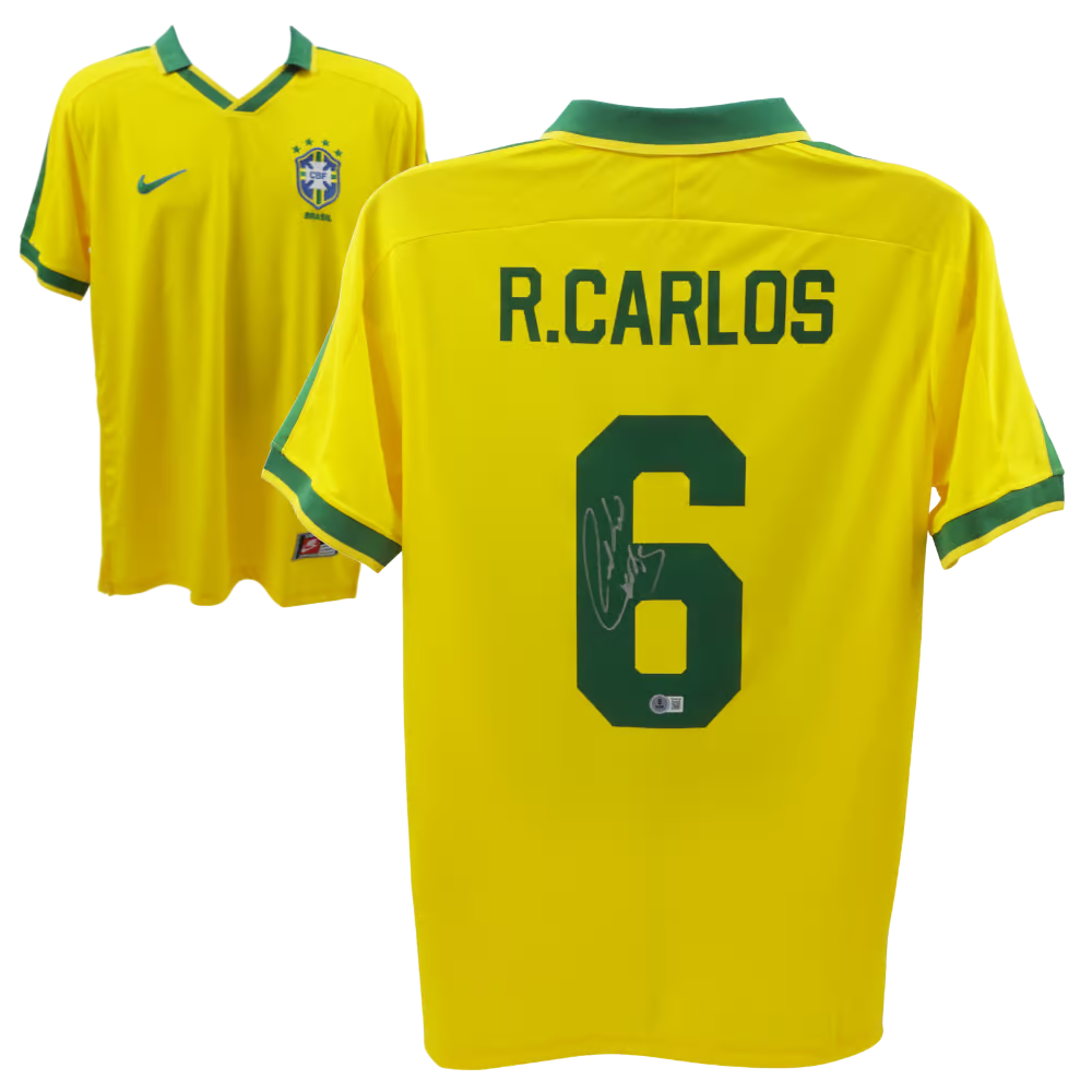 Roberto Carlos Signed Brazil FC Home Soccer Jersey #6 with Beckett Witness