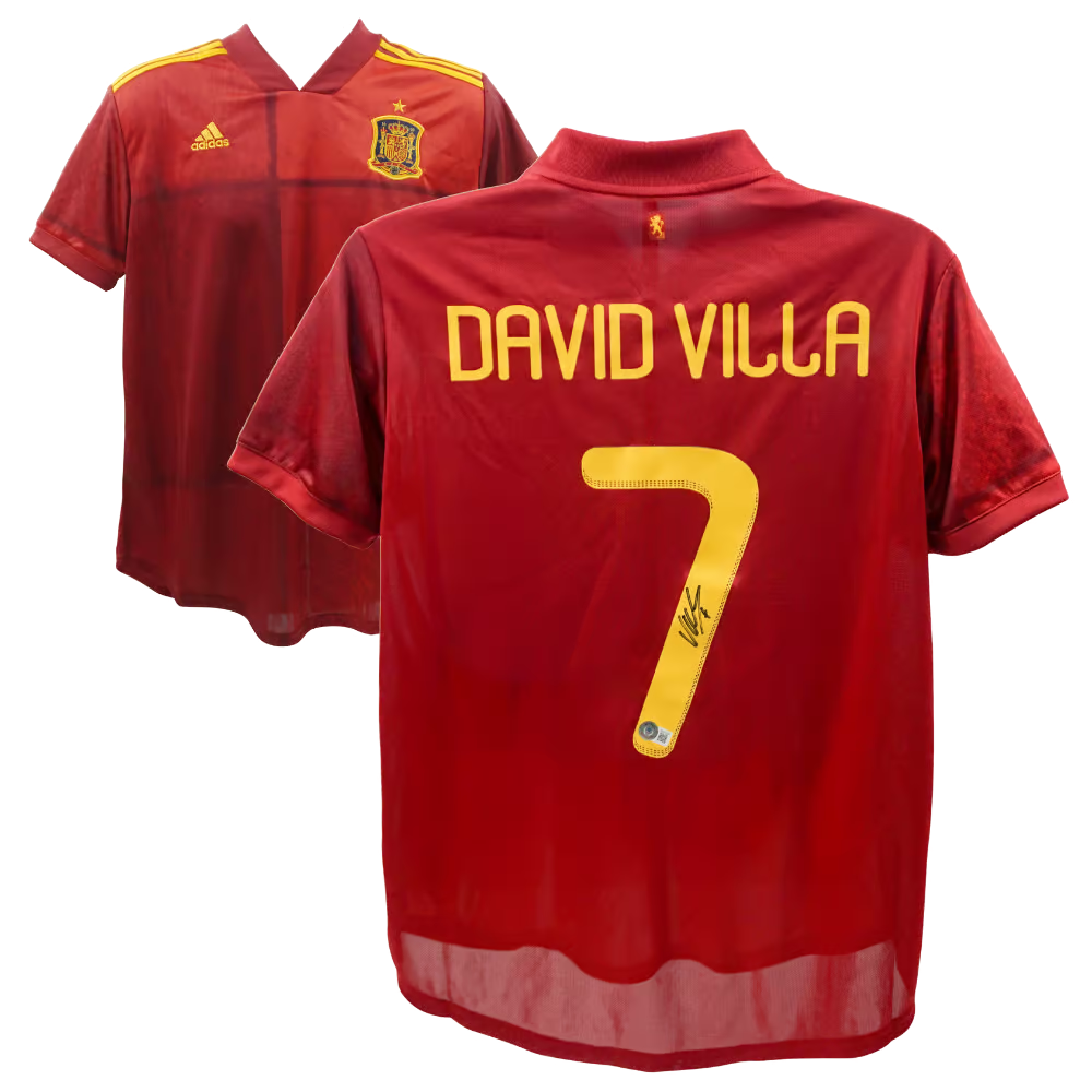 David Villa Signed Spain FC Home Soccer Jersey #7 with Beckett COA