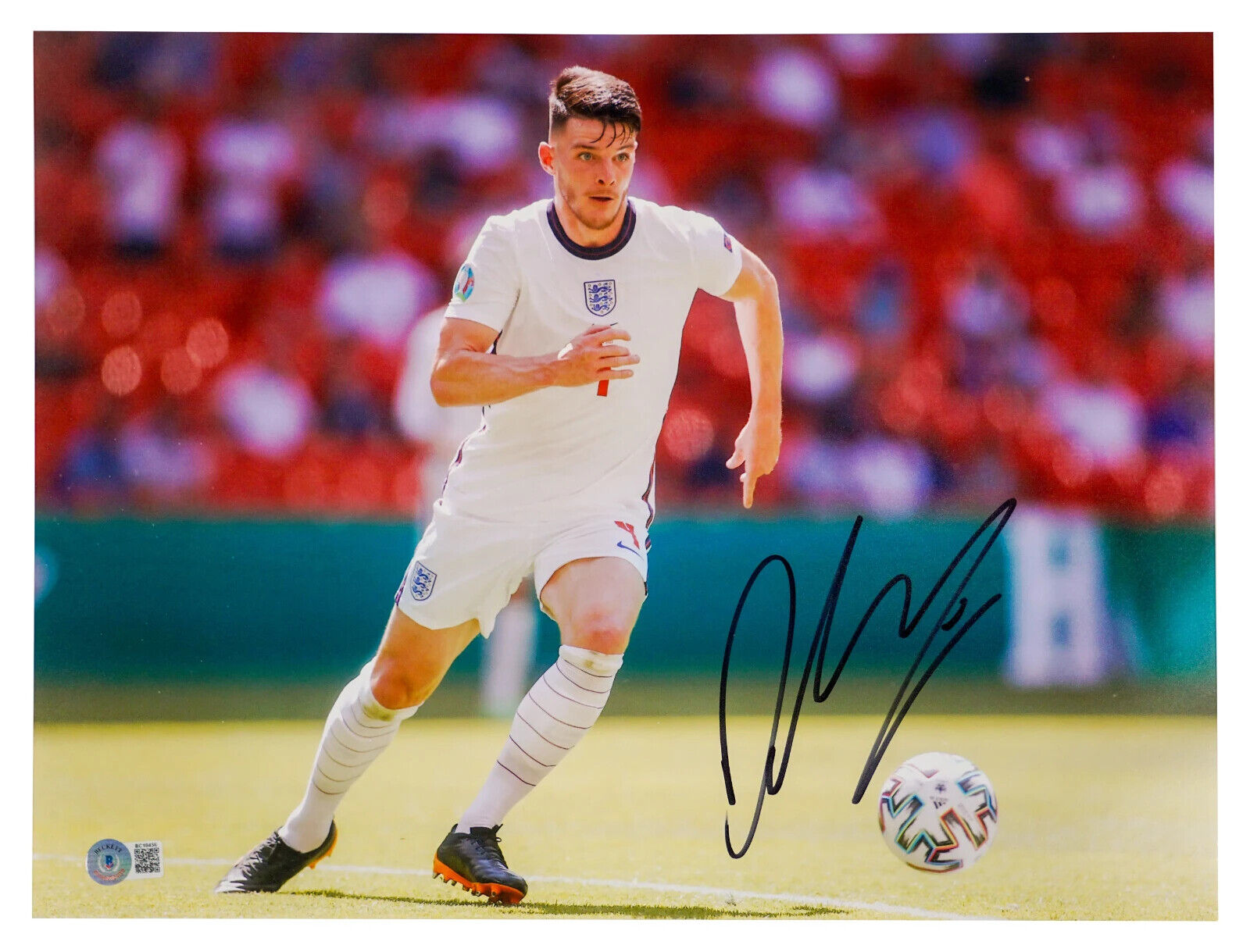 Declan Rice Signed England Soccer Print Size 12″ x 16″ with Beckett COA