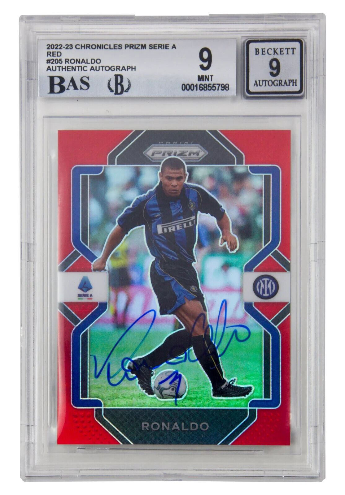 Ronaldo Nazario Signed 2022-23 Panini Prizm Serie A Red Prizm /99 – BGS 9 Auto 9