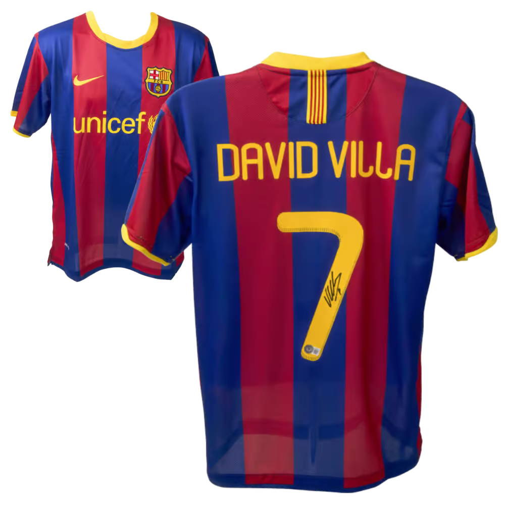 David Villa Signed FC Barcelona Home Soccer Jersey #7 with Beckett COA