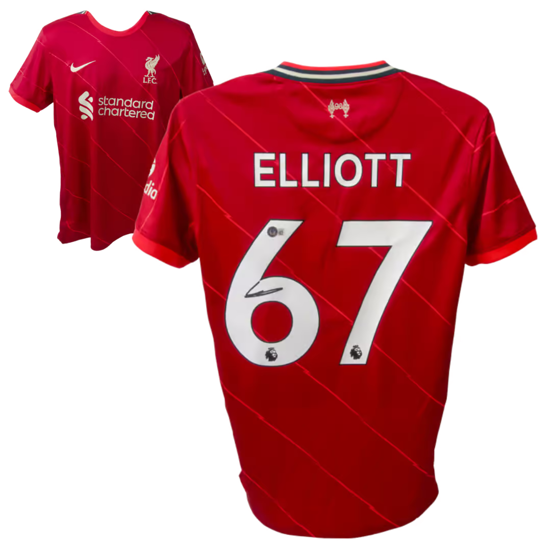 Harvey Elliott Signed Liverpool FC Home Soccer Jersey #67 with Beckett COA