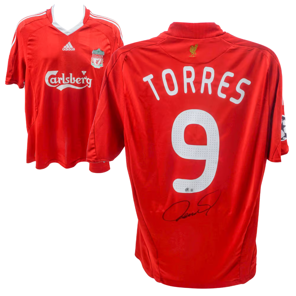 Fernando Torres Signed Liverpool FC UCL Soccer Jersey #9 with Beckett COA