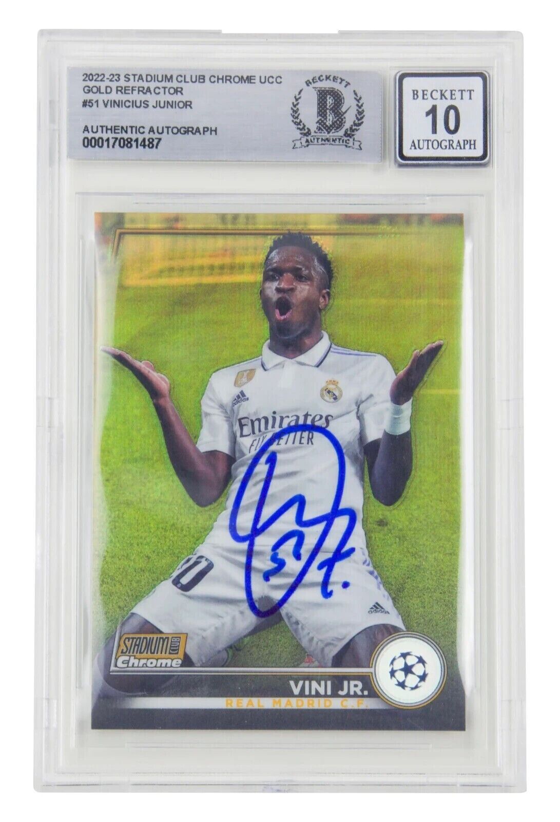 Vinicius Jr Signed 2022-23 Topps Stadium Club Chrome Gold /50 – BGS 10 Autograph