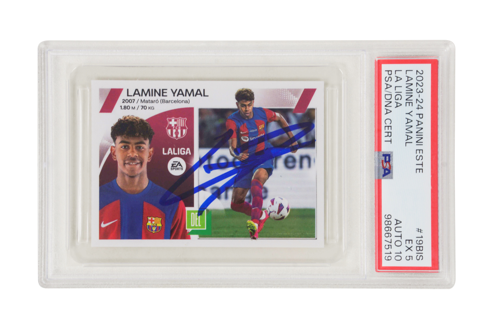 Lamine Yamal Signed 2023 Panini Este La Liga Rookie Sticker - PSA 5 AUTO 10