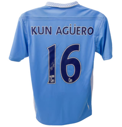 Sergio Aguero Signed Manchester City Home Soccer Jersey #16 with Beckett COA