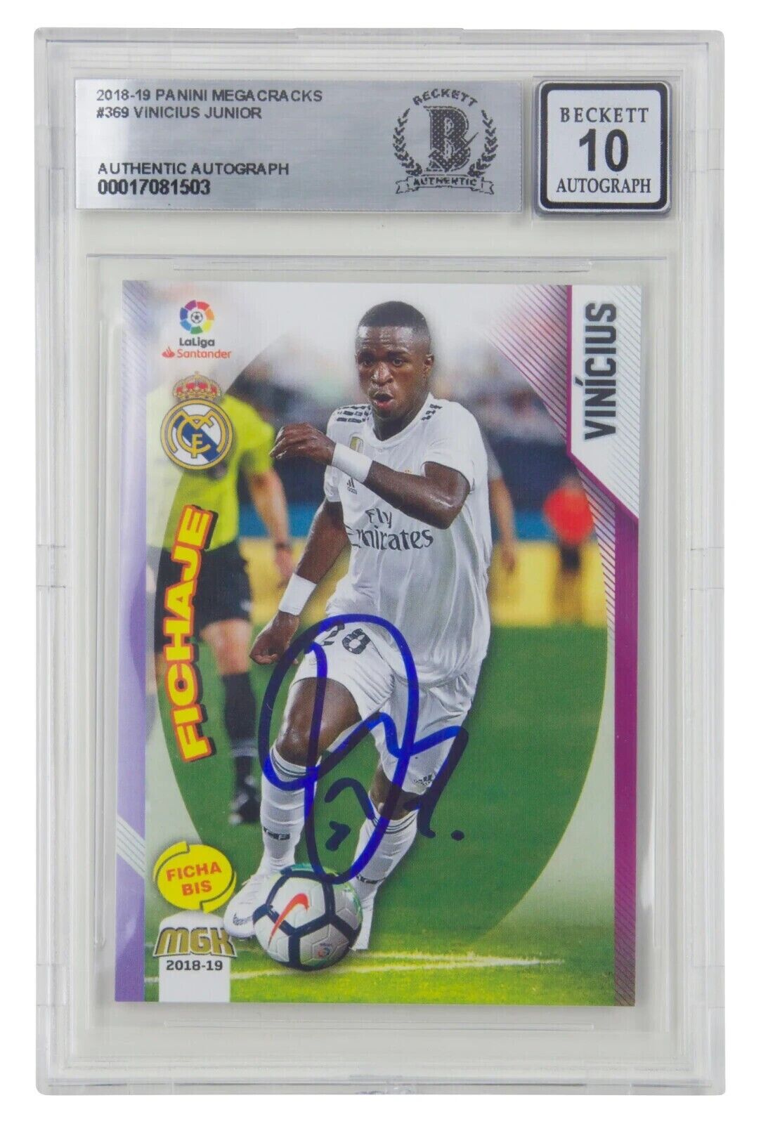 Vinicius Jr Signed 2018-19 Panini Megacracks #369 Rookie Card – BGS 10 Autograph