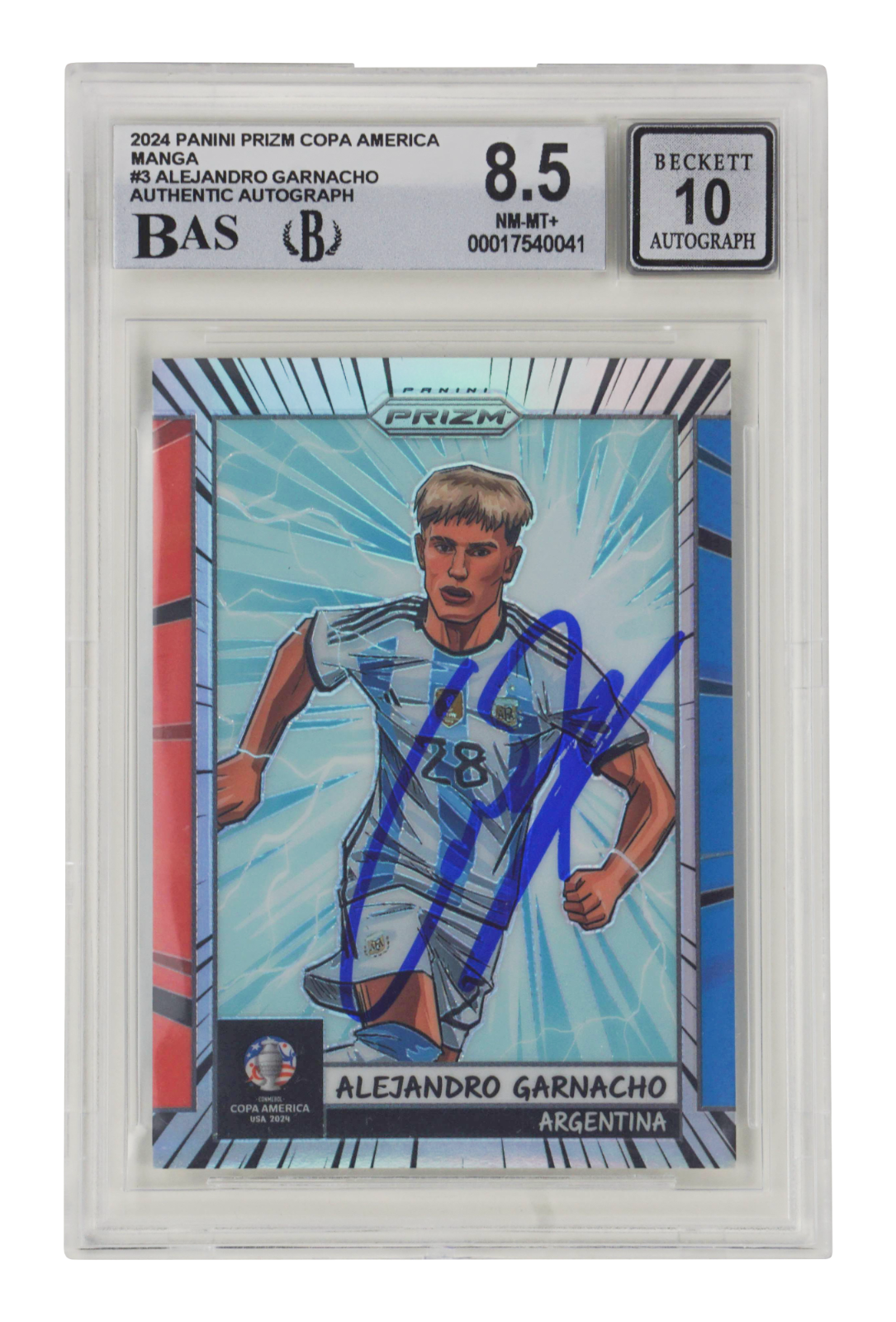 Alejandro Garnacho Signed 2024 Panini Prizm Copa America Manga - BGS 8.5 Auto 10