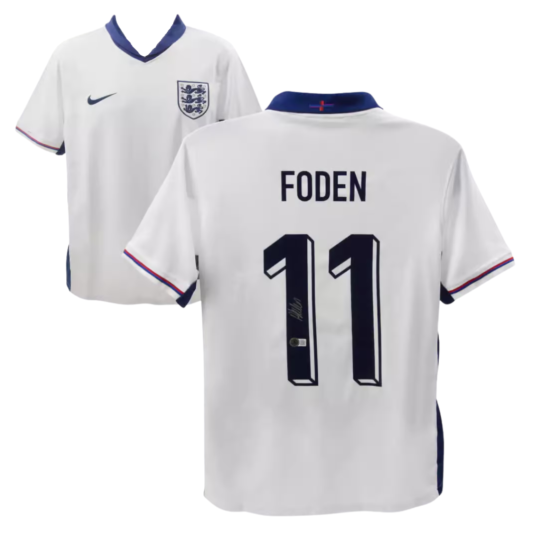 Phil Foden Signed England FC Home Soccer Jersey #11 with Beckett COA